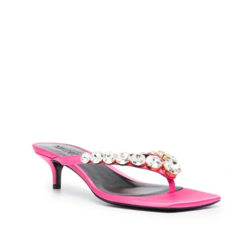NWT Versace55mm crystal-embellished thong mules 8.5B US. 38 1/2 Satin Pink. - Picture 2 of 5